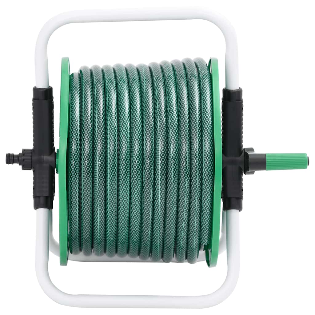 Free Standing Green Hose Reel with Hose Fitting Set 0.5" 30 m PVC