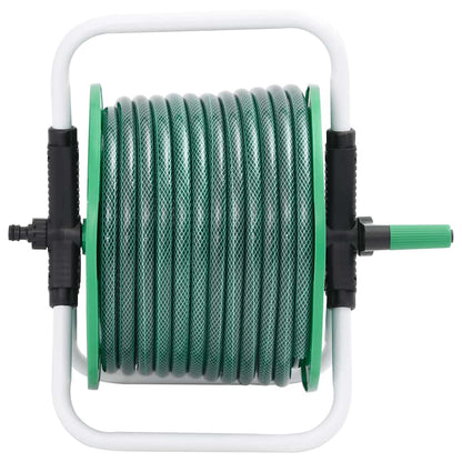 Free Standing Green Hose Reel with Hose Fitting Set 0.5" 30 m PVC