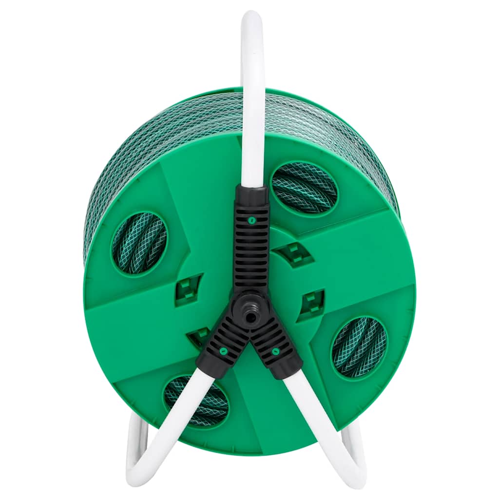 Free Standing Green Hose Reel with Hose Fitting Set 0.5" 30 m PVC