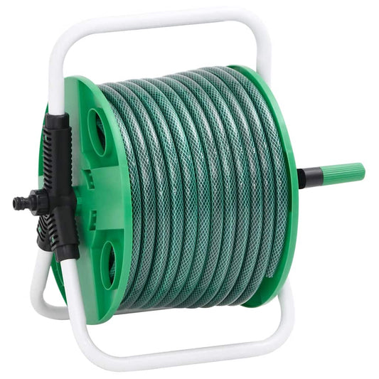 Free Standing Green Hose Reel with Hose Fitting Set 0.75" 20 m PVC