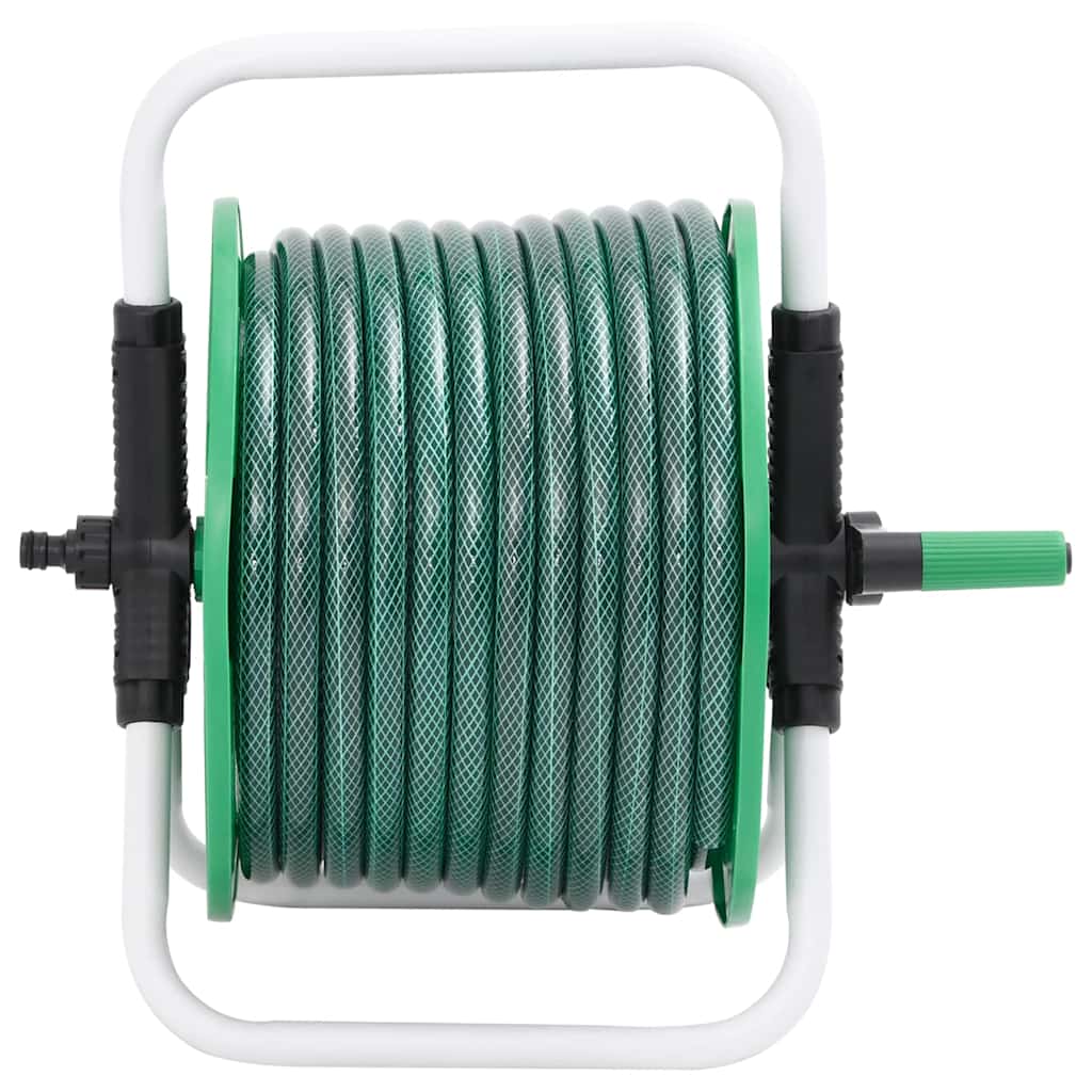 Free Standing Green Hose Reel with Hose Fitting Set 0.75" 20 m PVC