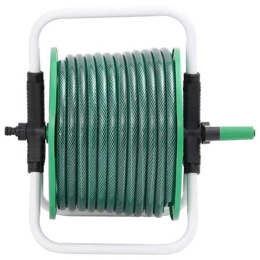 Free Standing Green Hose Reel with Hose Fitting Set 0.75" 20 m PVC