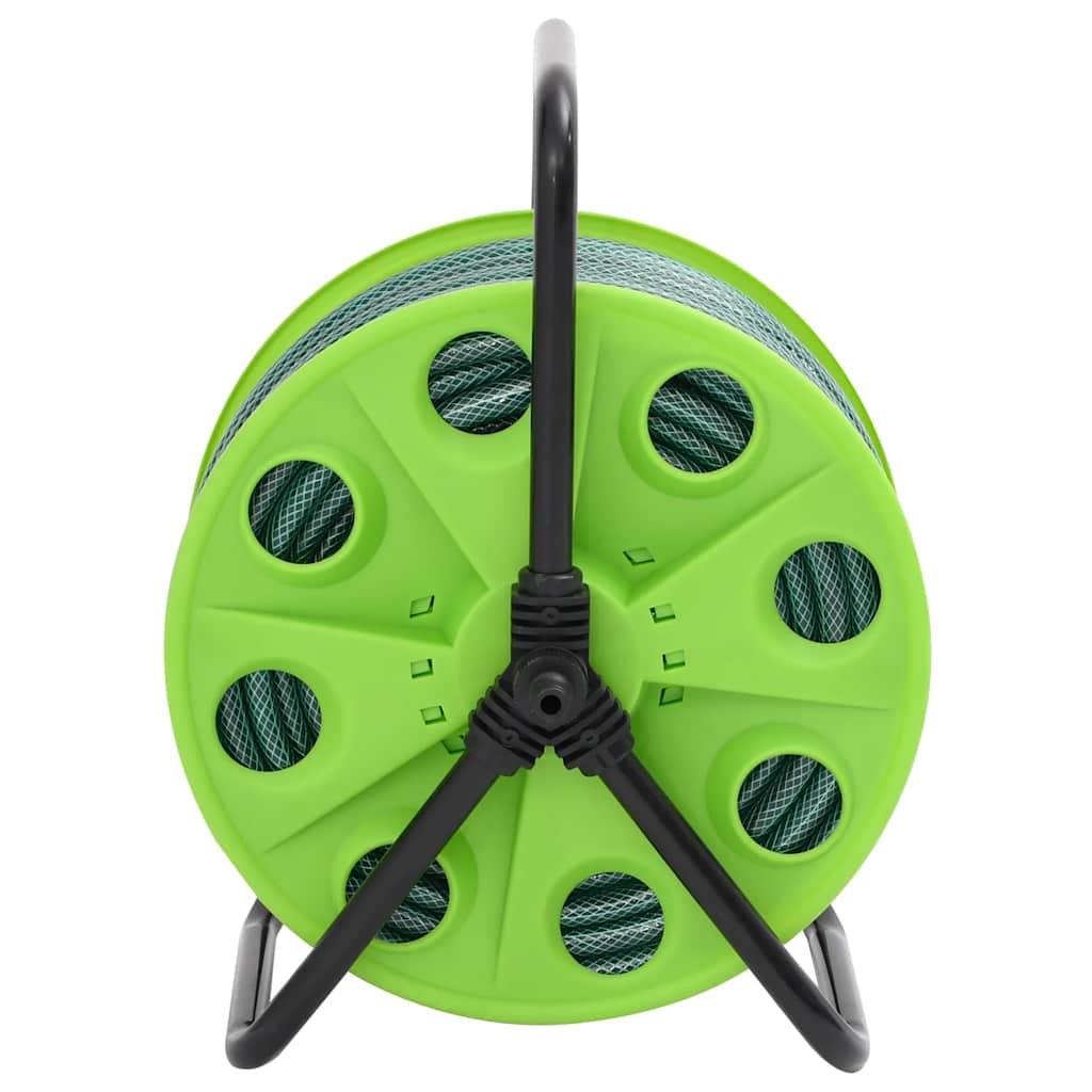 Free Standing Green Hose Reel with Hose Fitting Set 0.5" 20 m PVC