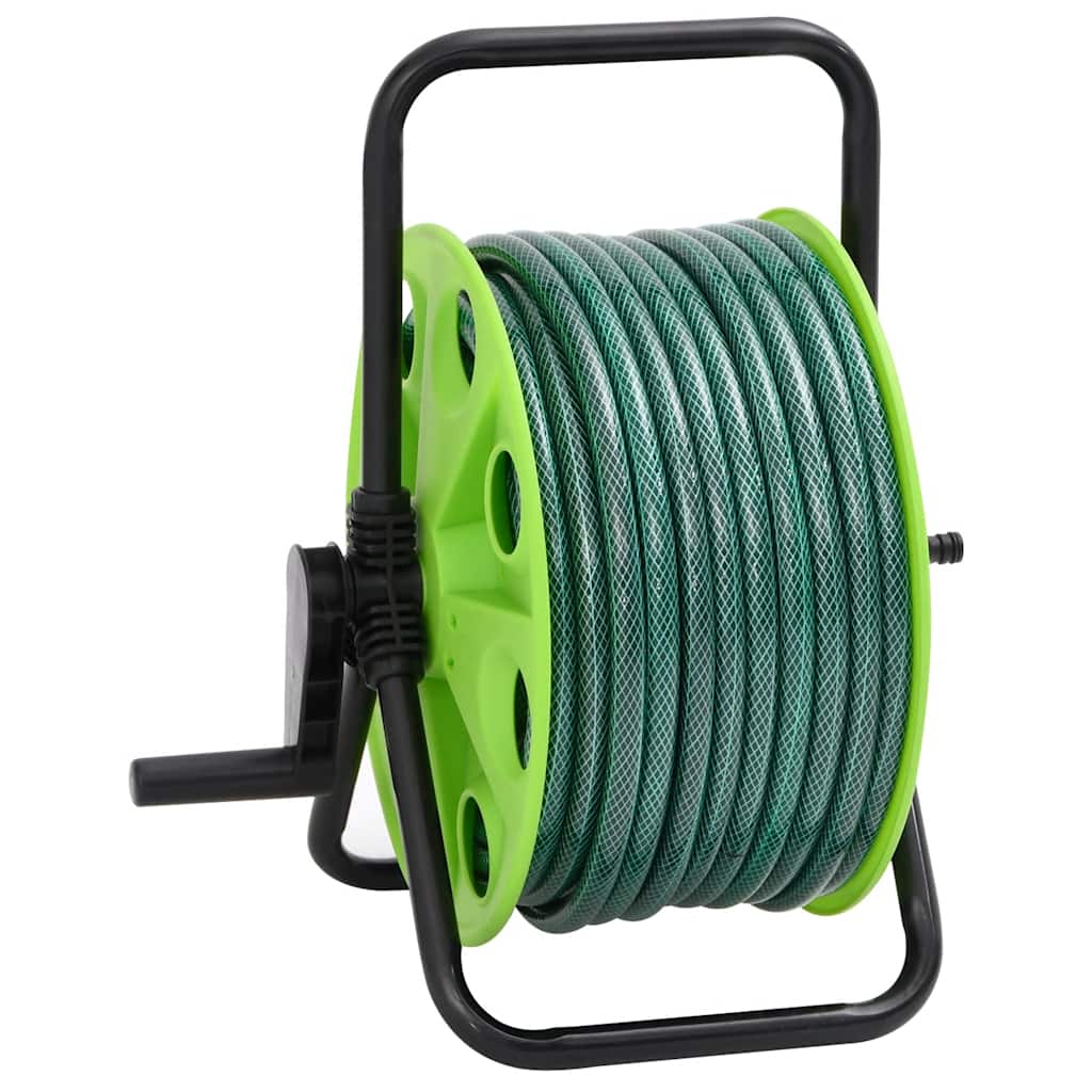 Free Standing Green Hose Reel with Hose Fitting Set 0.5" 30 m