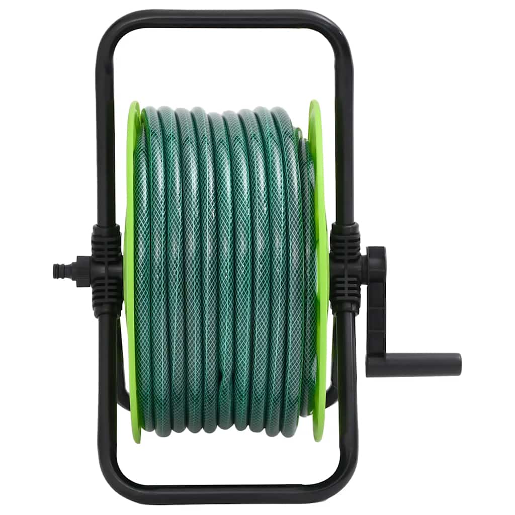 Free Standing Green Hose Reel with Hose Fitting Set 0.5" 50 m PVC