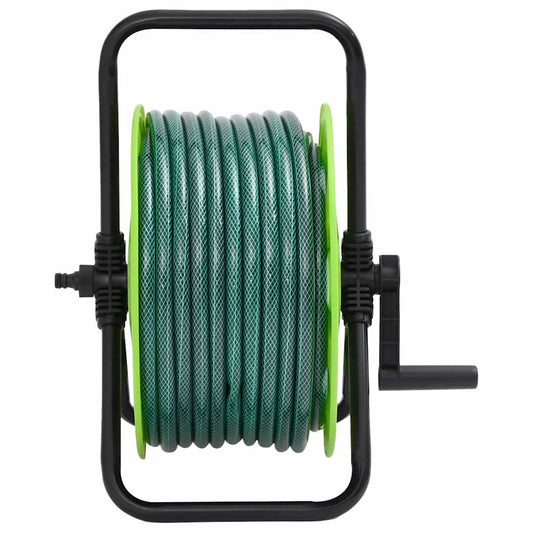 Free Standing Green Hose Reel with Hose Fitting Set 0.75" 20 m PVC