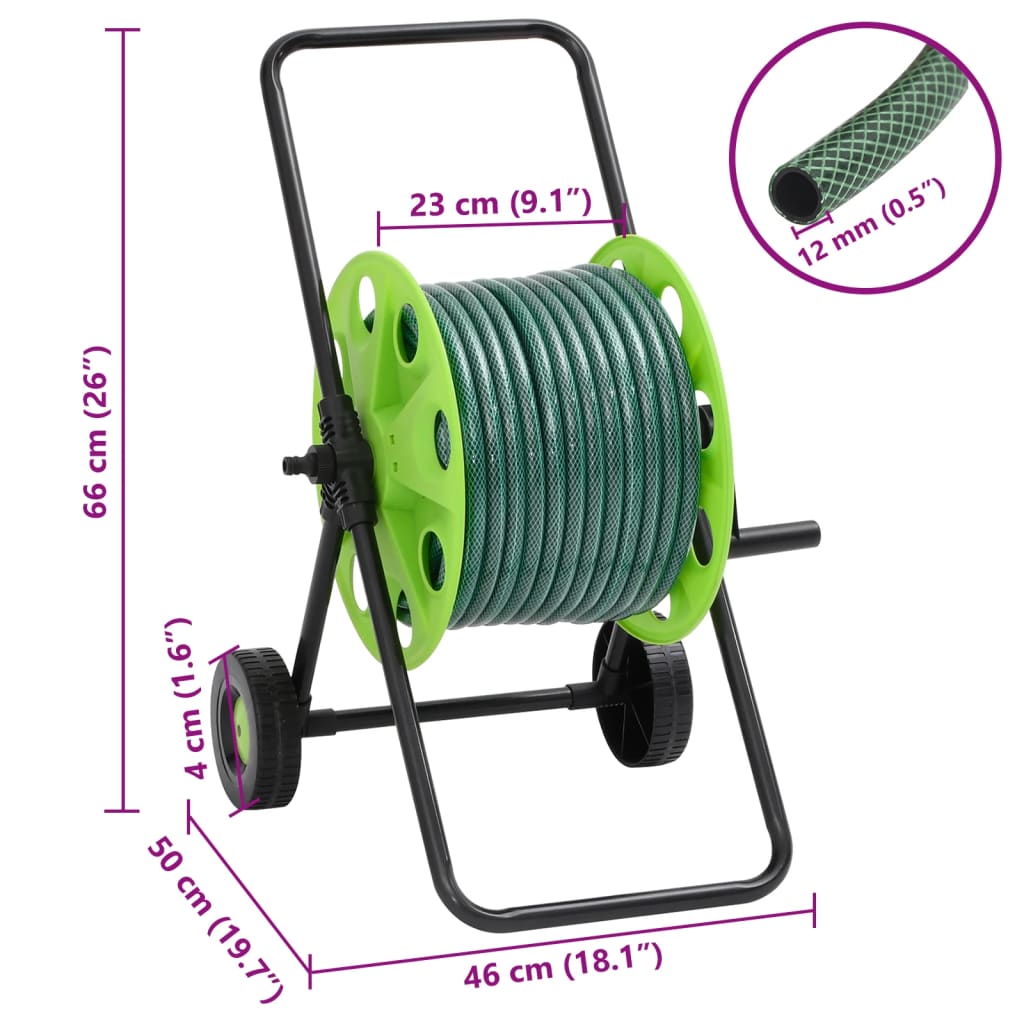 Green Hose Reel Cart with 30 m Hose PVC