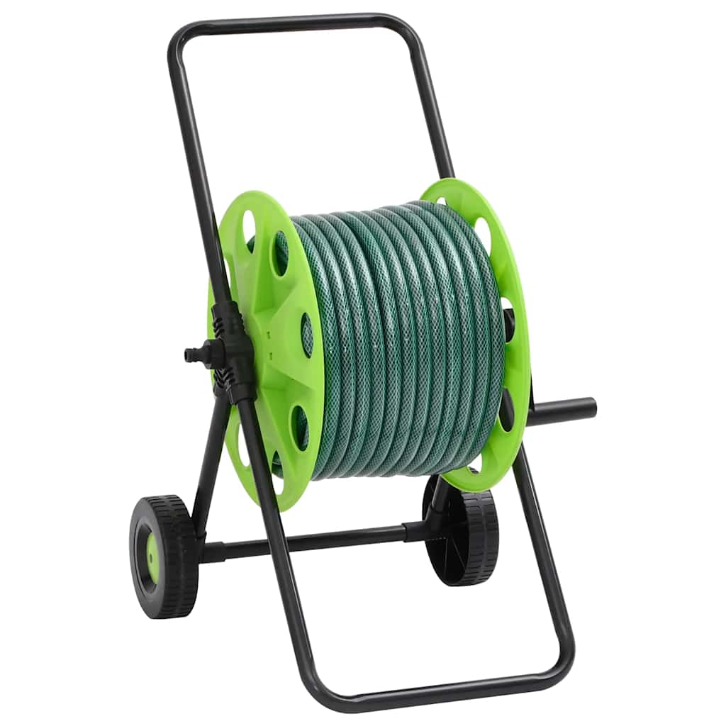Green Hose Reel Cart with Hose Fitting Set 0.5" 30 m PVC