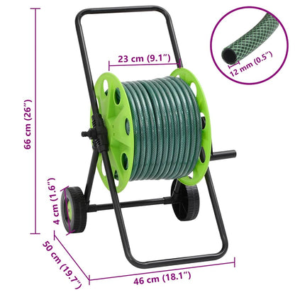 Green Hose Reel Cart with Hose Fitting Set 0.5" 50 m PVC
