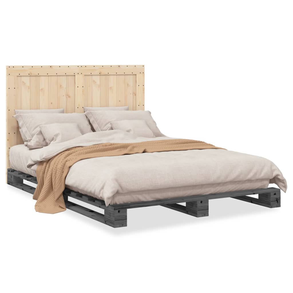 Bed Frame | Grey | Solid pinewood | 140 x 200 cm | Bed Frame