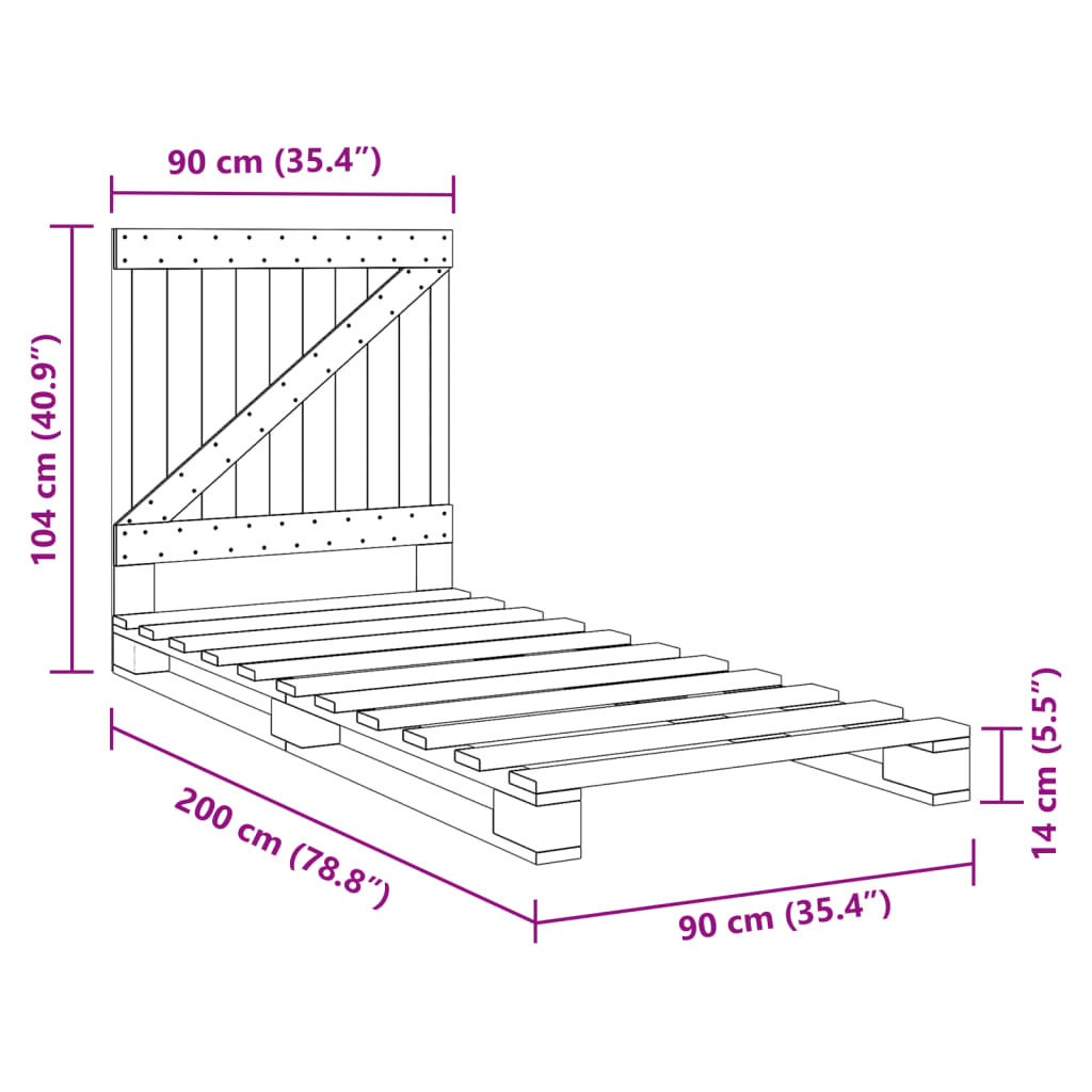 Bed Frame without Mattress  Grey 90x200 cm Solid Wood Pine