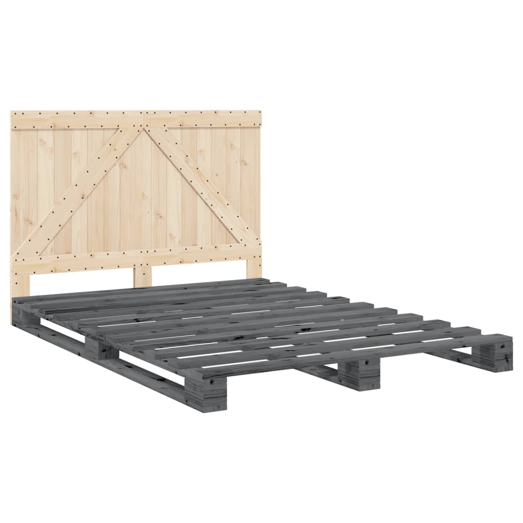 Bed Frame | Grey | Solid pinewood | Double | Durable | Bed Frame