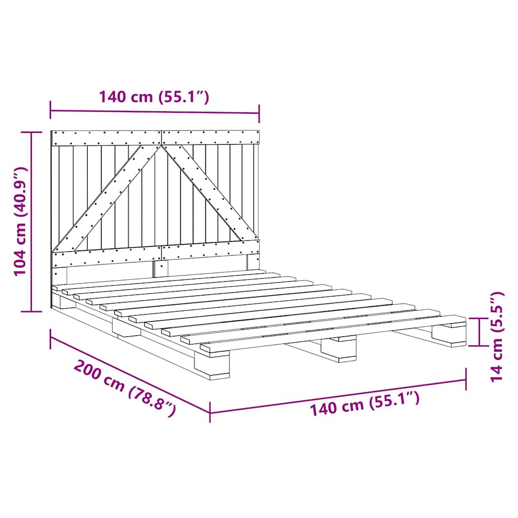 Bed Frame | Grey | Solid pinewood | Double | Durable | Bed Frame