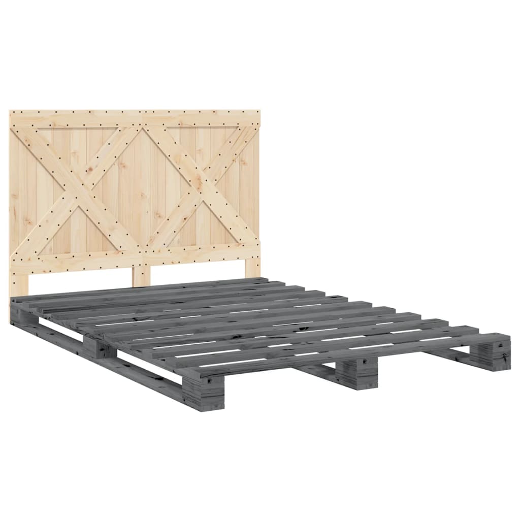 Bed Frame | Grey | Solid pine wood | Double | Sturdy | Bed Frame