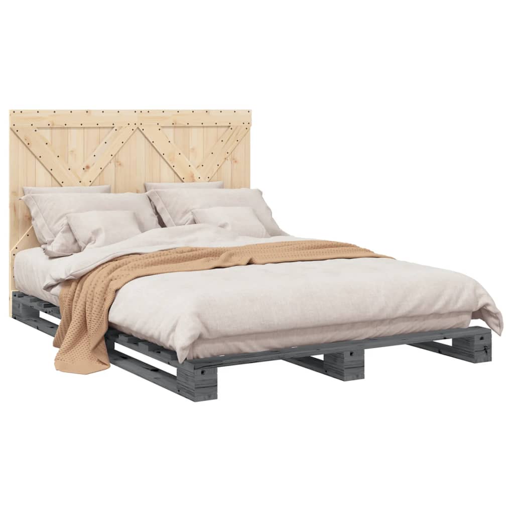 Bed Frame | Grey | Solid pine wood | Double |  Durable  | Bed Frame