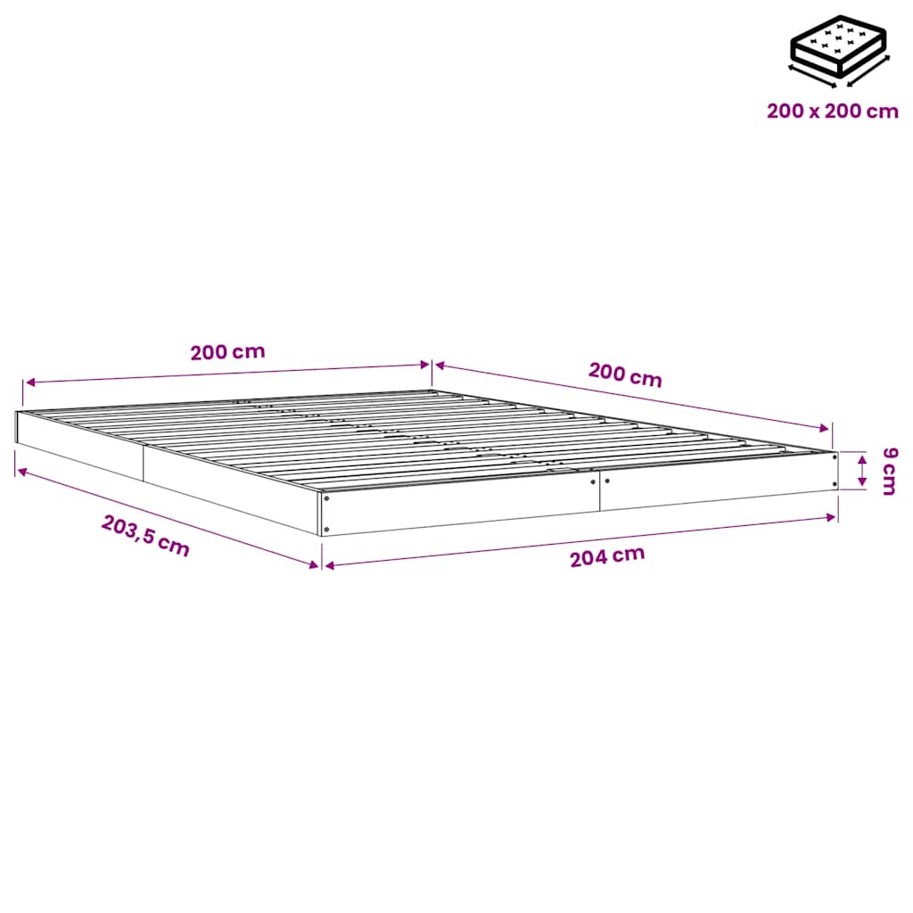 Bed Frame without Mattress Wax Brown 200x200 cm Solid Wood Pine