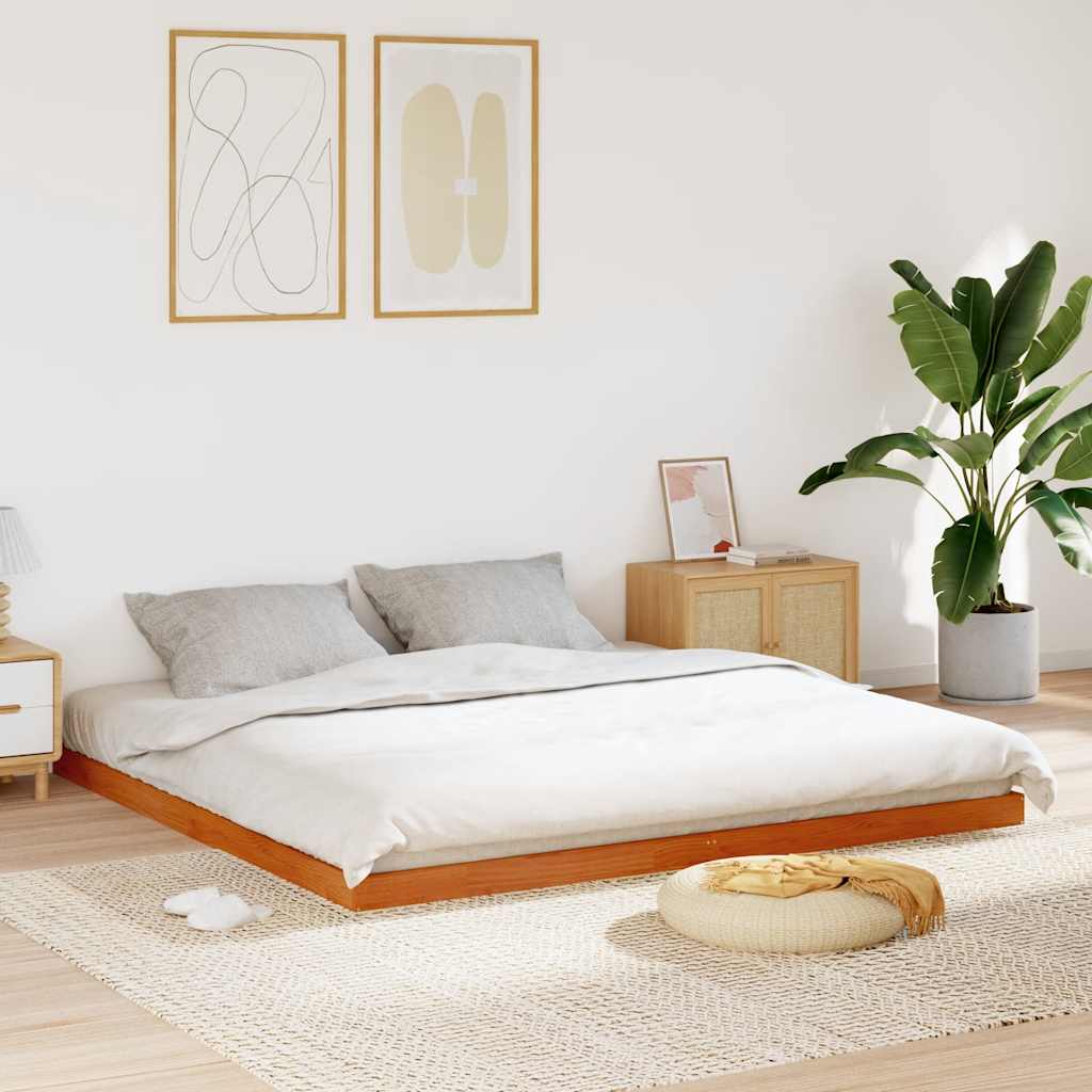 Bed Frame without Mattress Wax Brown 200x200 cm Solid Wood Pine