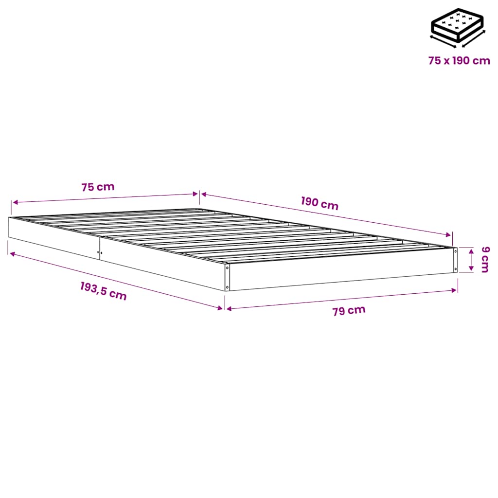 Bed Frame without Mattress Wax Brown 75x190 cm Solid Wood Pine