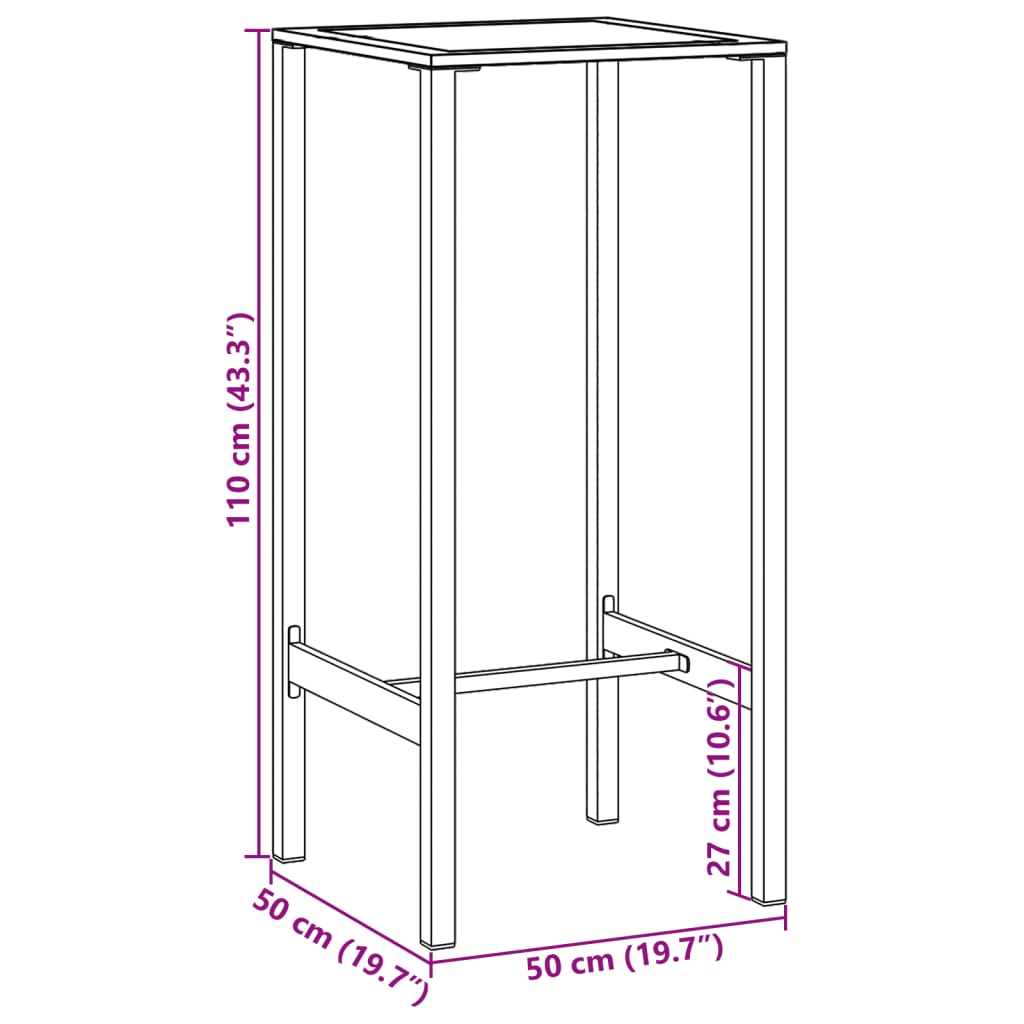 Bar Table Black 50x50x110 cm Powder-coated Steel