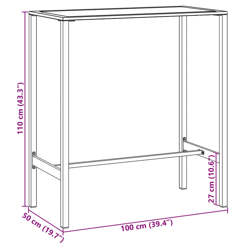 Bar Table Black 100x50x110 cm Powder-coated Steel