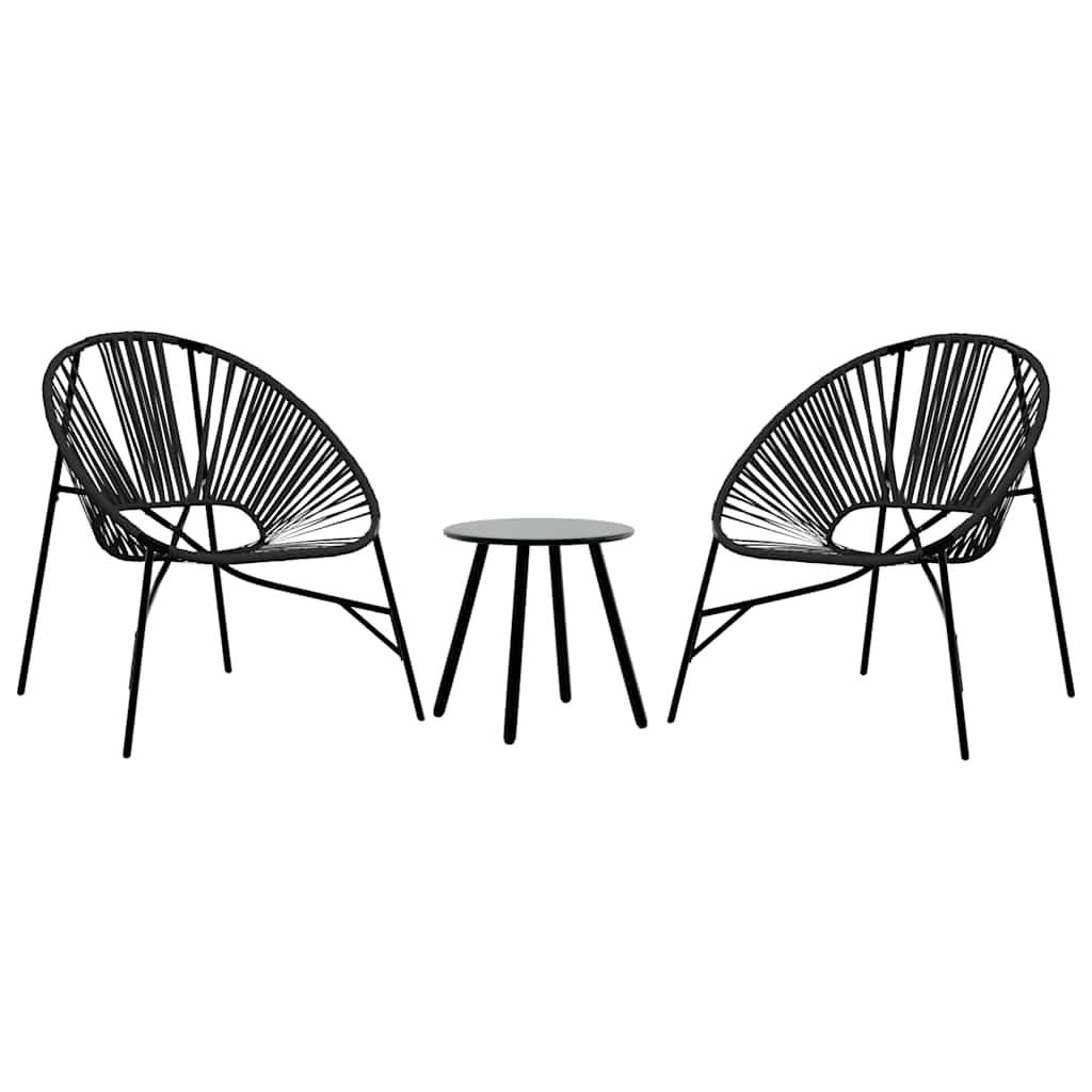 Garden Chair Set 3 pcs Black Poly Rattan