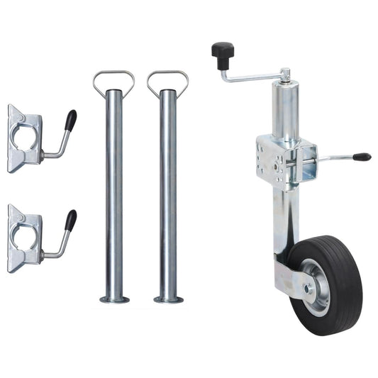 Trailer Jack Wheel 60 mm with 2 Support Tubes and 3 Split Clamps