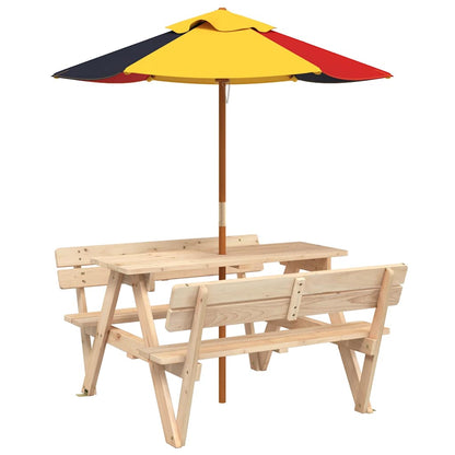 Picnic Table for 4 Kids with Umbrella Solid Wood Fir