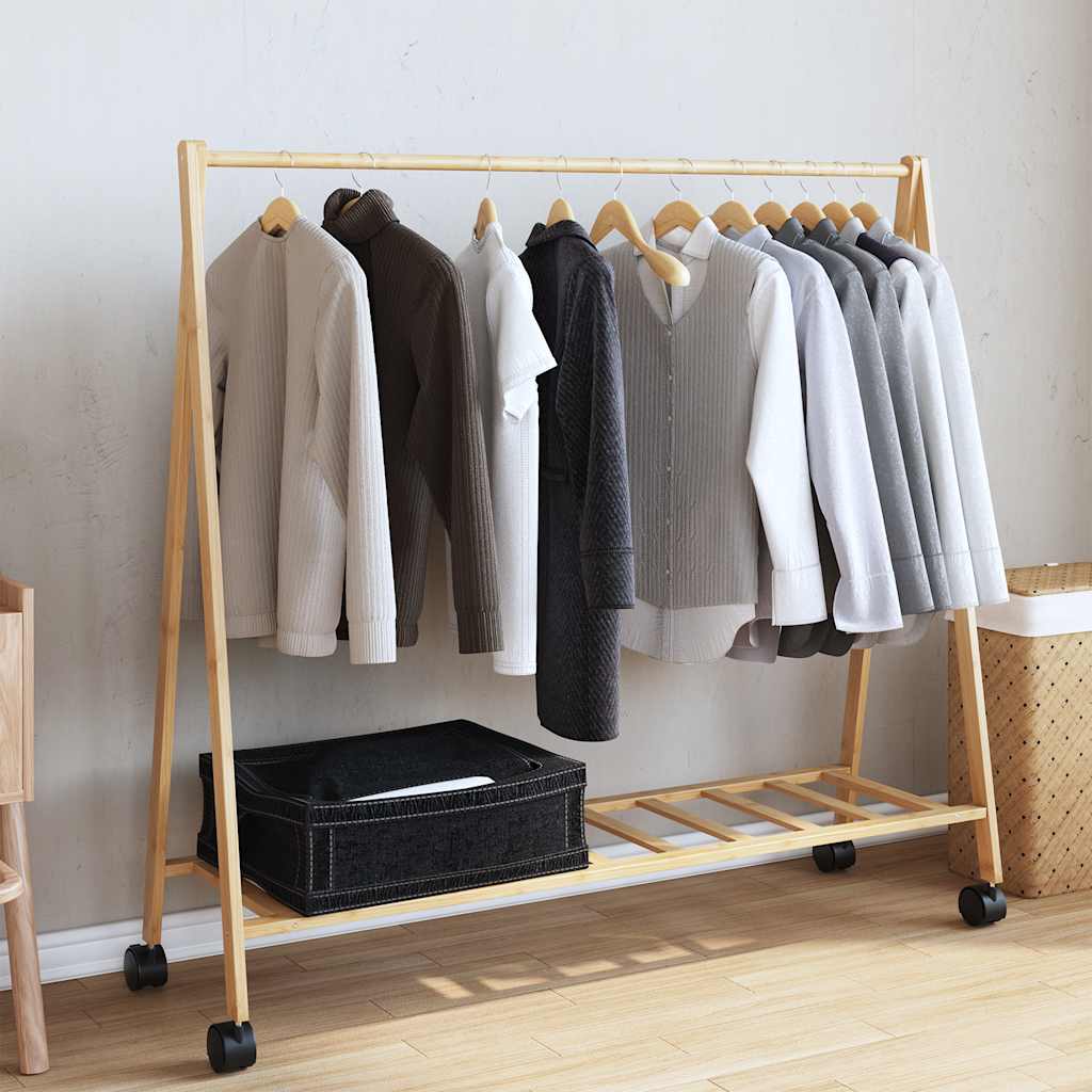 Clothes Rack with Shelves and Wheels 106x34x106.5 cm Bamboo