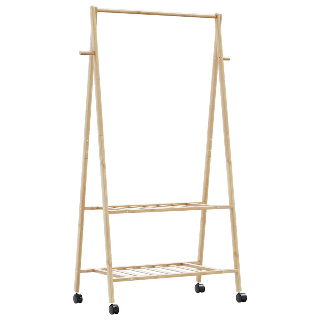 Clothes Rack with Shelves and Wheels 96x45.5x155.5 cm Bamboo