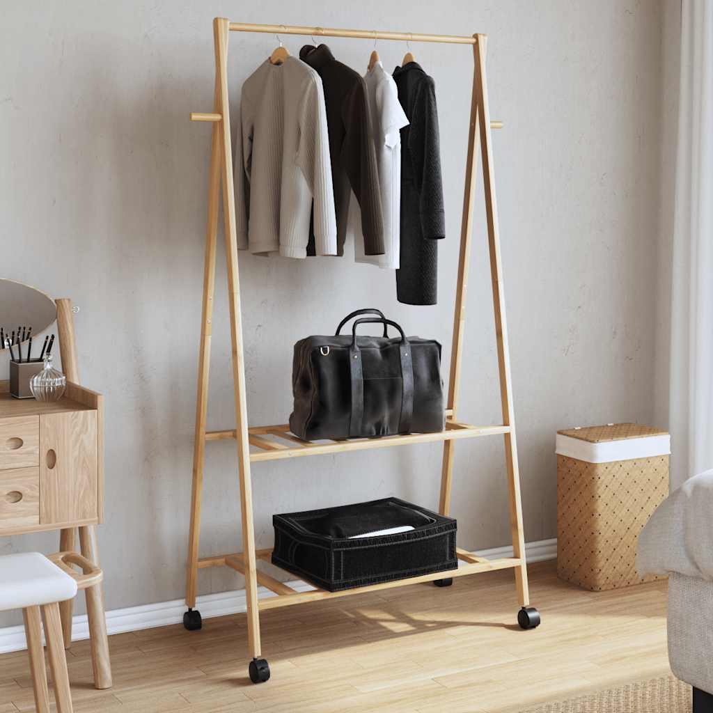 Clothes Rack with Shelves and Wheels 96x45.5x155.5 cm Bamboo