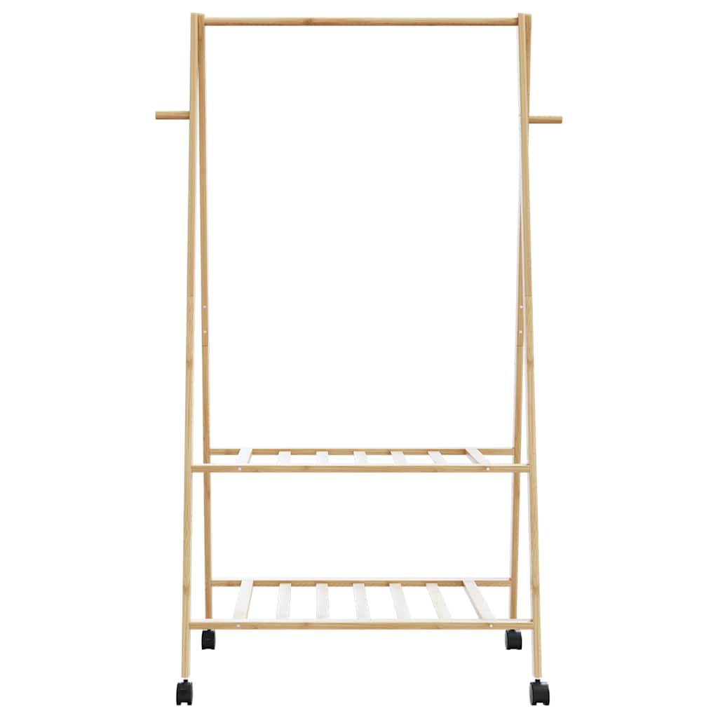 Clothes Rack with Shelves and Wheels 96x45.5x155.5 cm Bamboo