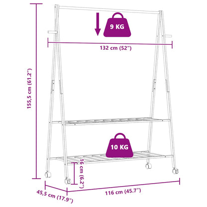 Clothes Rack with Shelves and Wheels 132x45.5x155.5 cm Bamboo