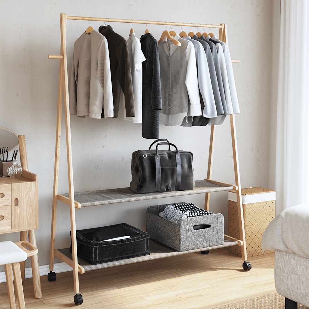 Clothes Rack with Shelves and Wheels 132x45.5x155.5 cm Bamboo