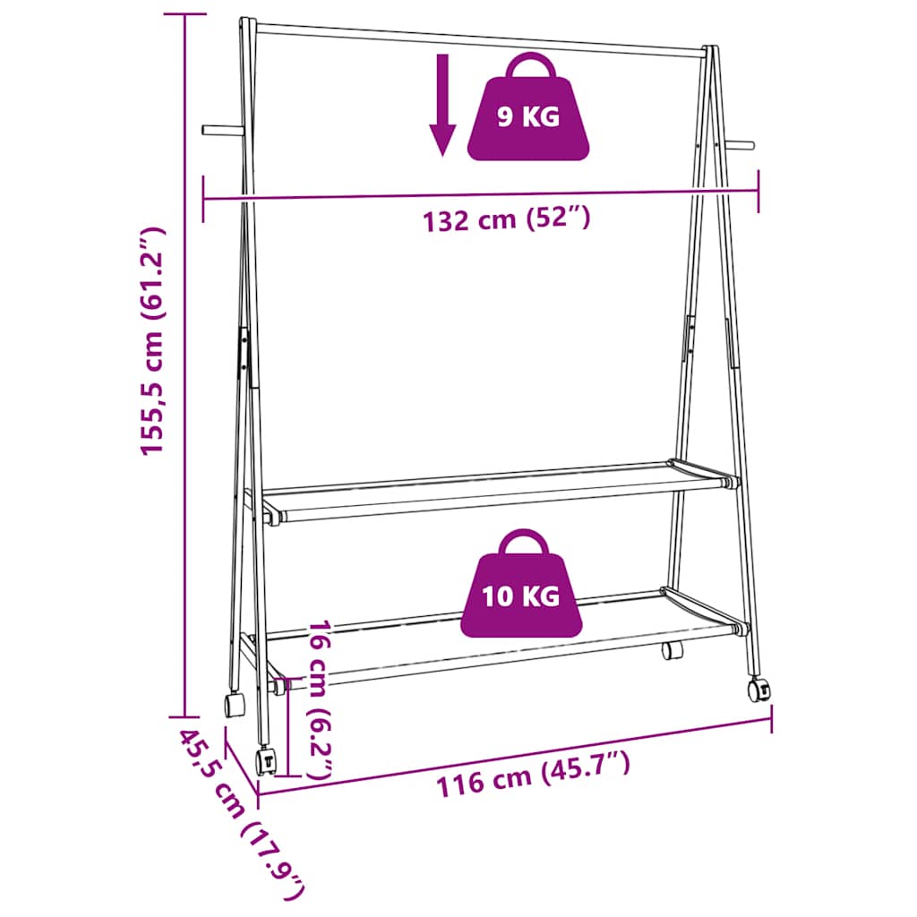 Clothes Rack with Shelves and Wheels 132x45.5x155.5 cm Bamboo