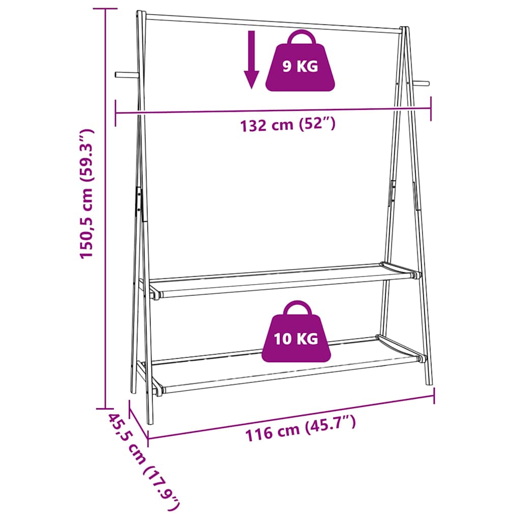 Clothes Rack with Shelves 132x45.5x150.5 cm Bamboo