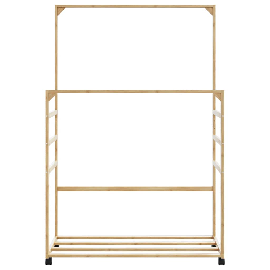 Clothes Rack with Shelves and Wheels 90x35x155 cm Bamboo