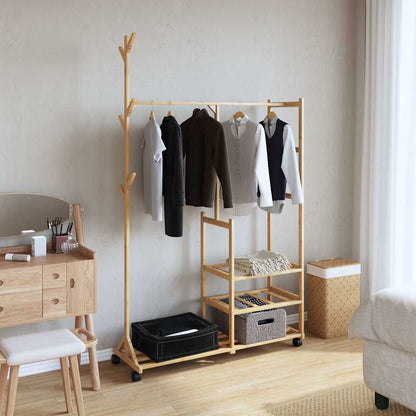 Clothes Rack with Shelves and Wheels 100x38x175.5 cm Bamboo
