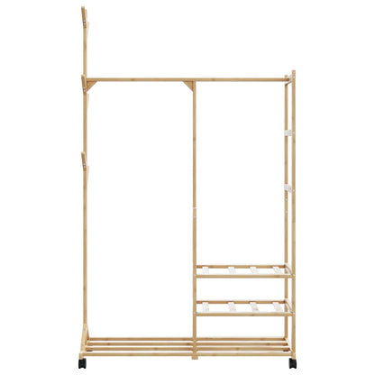Clothes Rack with Shelves and Wheels 100x38x175.5 cm Bamboo
