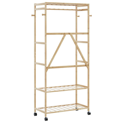 Clothes Rack with Shelves and Wheels 90x40x179.5 cm Bamboo