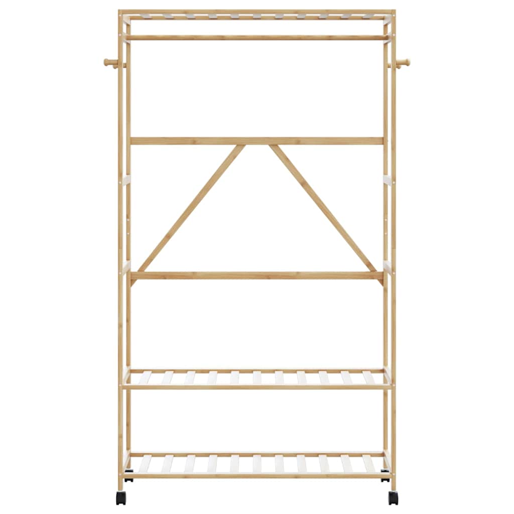 Clothes Rack with Shelves and Wheels 110x40x180 cm Bamboo