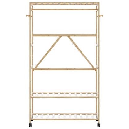 Clothes Rack with Shelves and Wheels 110x40x180 cm Bamboo