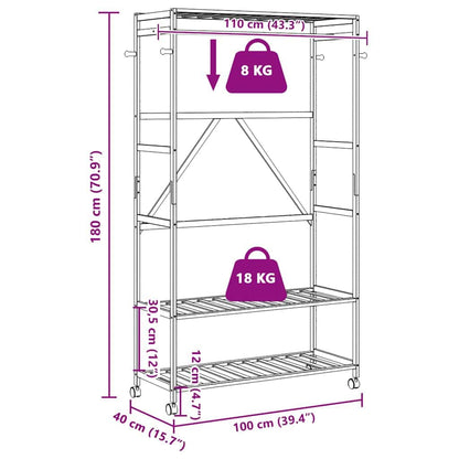 Clothes Rack with Shelves and Wheels 110x40x180 cm Bamboo