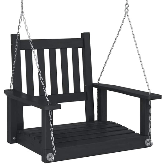 Garden Swing Chair with Metal Chains Black Solid Wood Fir