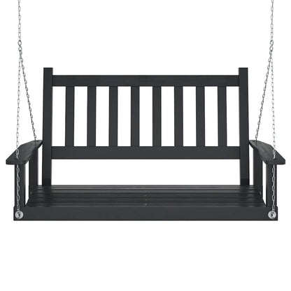 Garden Swing Bench with Metal Chains Black Solid Wood Fir