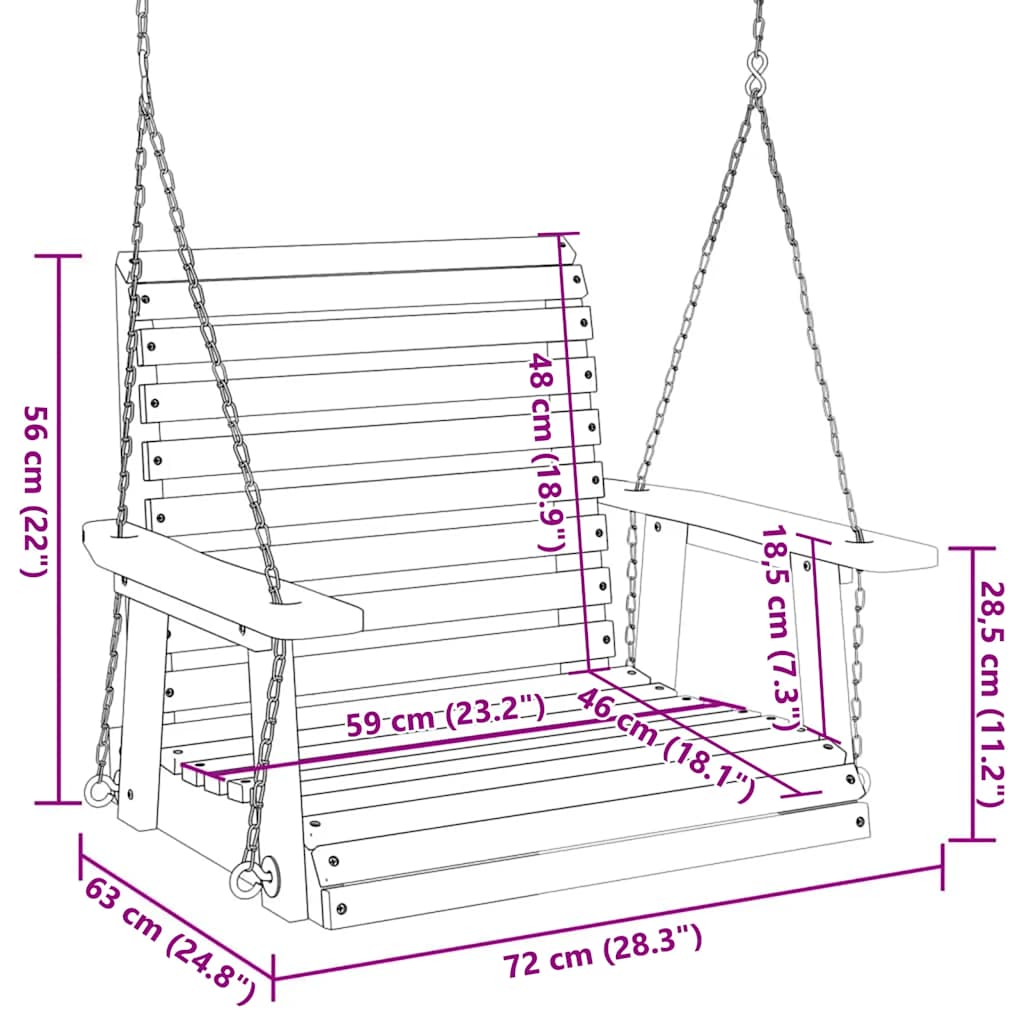 Garden Swing Chair with Metal Chains Brown Solid Wood Fir