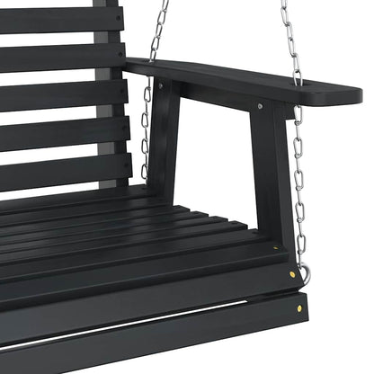 Garden Swing Bench with Metal Chains Black Solid Wood Fir