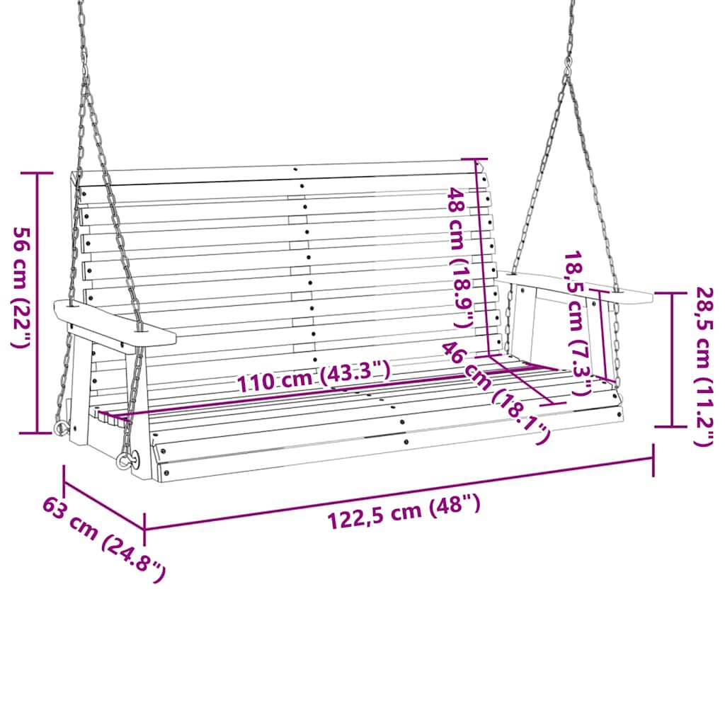 Garden Swing Bench with Metal Chains Black Solid Wood Fir