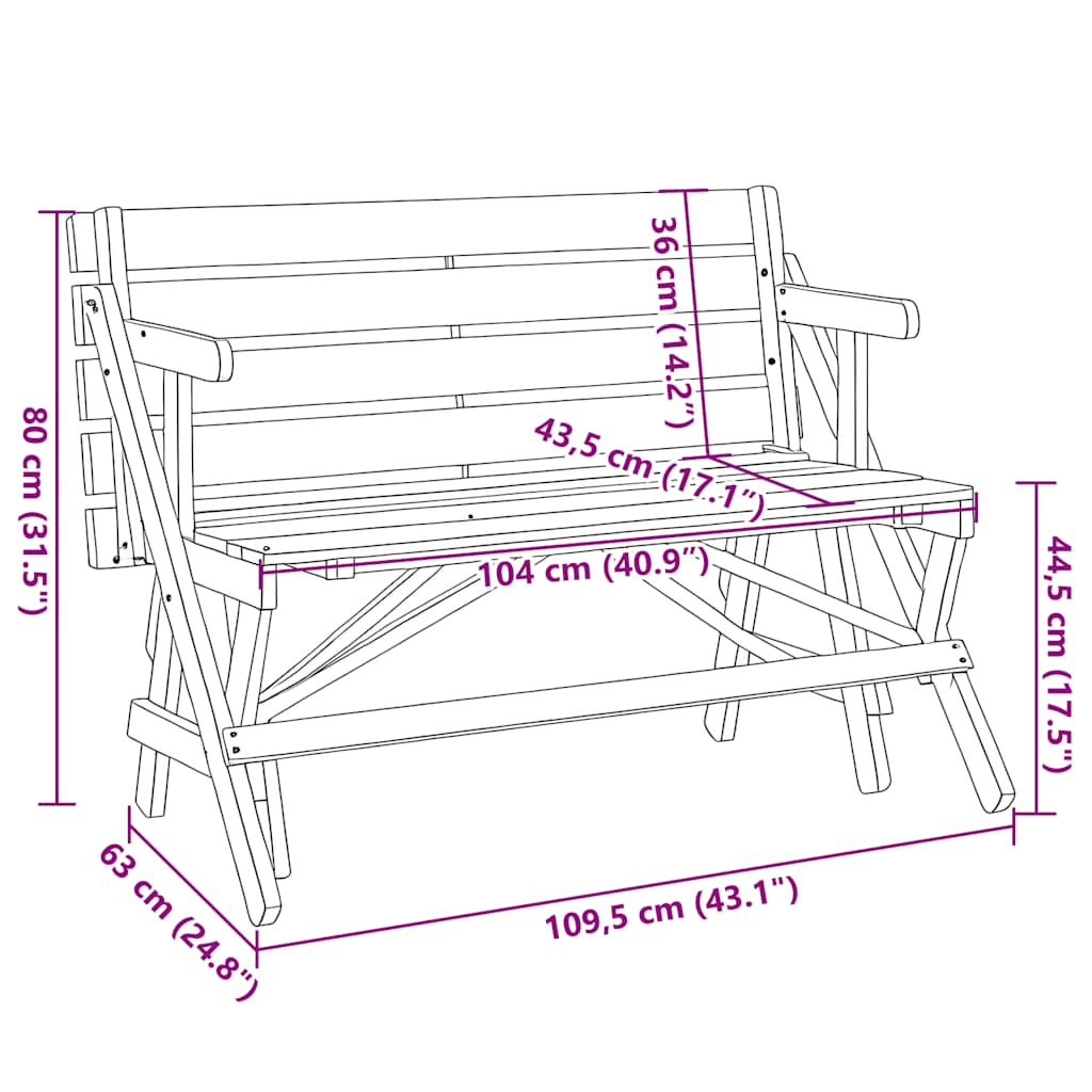 Picnic Table with Benches Solid Wood Fir 2-in-1 Convertible