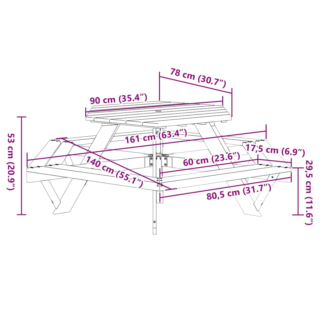 Picnic Table for 6 Kids with Benches Hexagon Solid Wood Fir