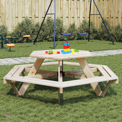 Picnic Table for 6 Kids with Benches Hexagon Solid Wood Fir